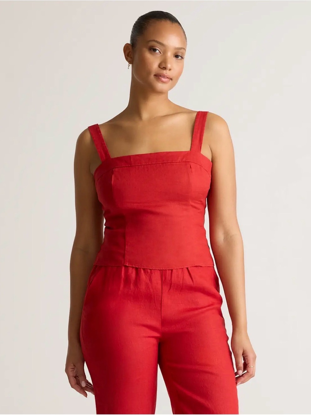 Quince Red 100% European Linen Fitted Tank Top
